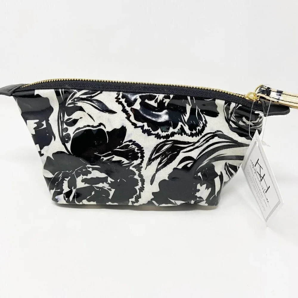 ANNA GRIFFIN | Set of 2 Black White Floral Cosmetic Bags Coated Cotton